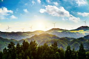 wind turbines on a hillside
